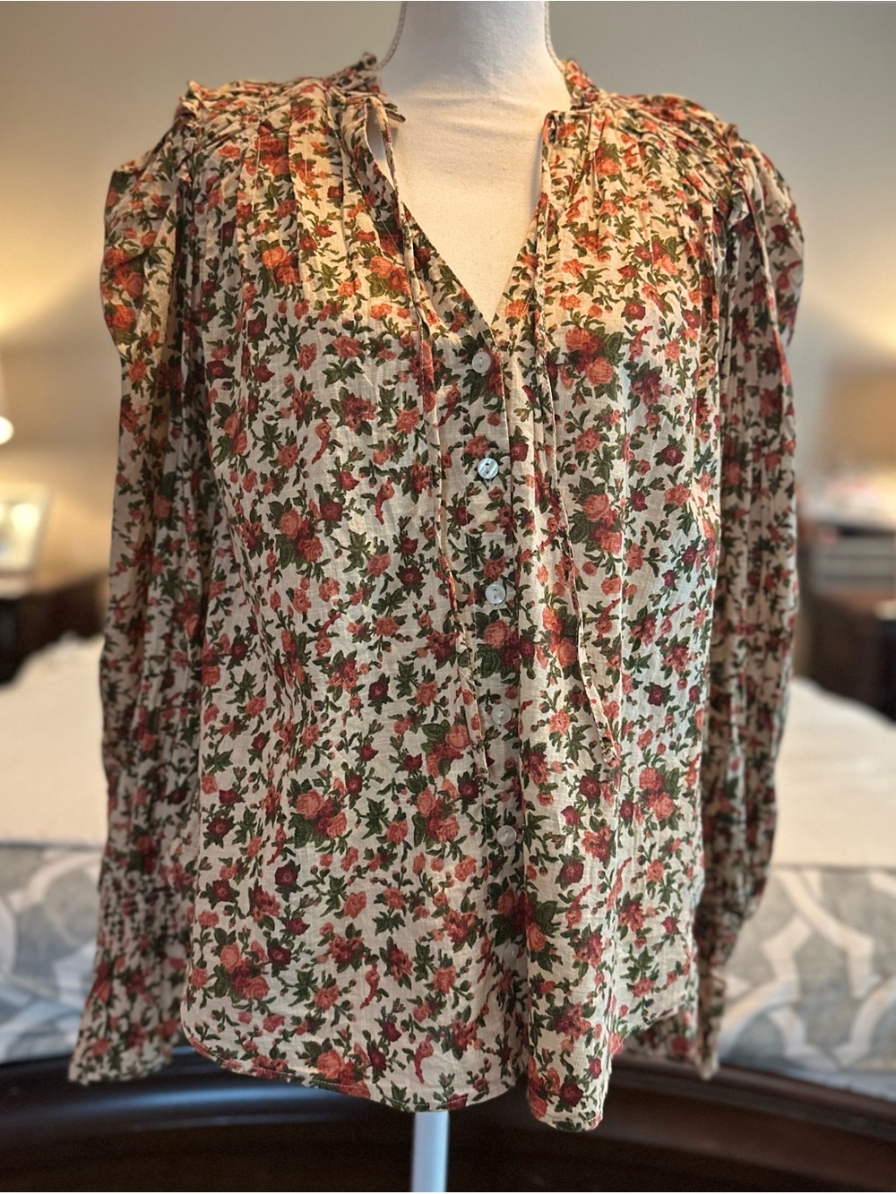 Free People Meant To Be Floral Blouse Vintage Combo Boho Puff Sleeve Size S